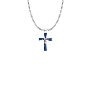 1 Inch Sterling Silver and Glass Crystal September Birthstone Baguette Crucifix Necklace