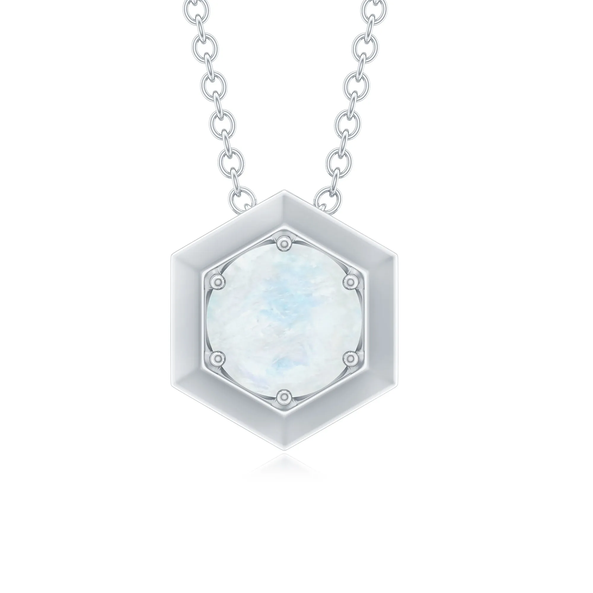 1/2 CT Moonstone Solitaire and Gold Hexagon Pendant Necklace
