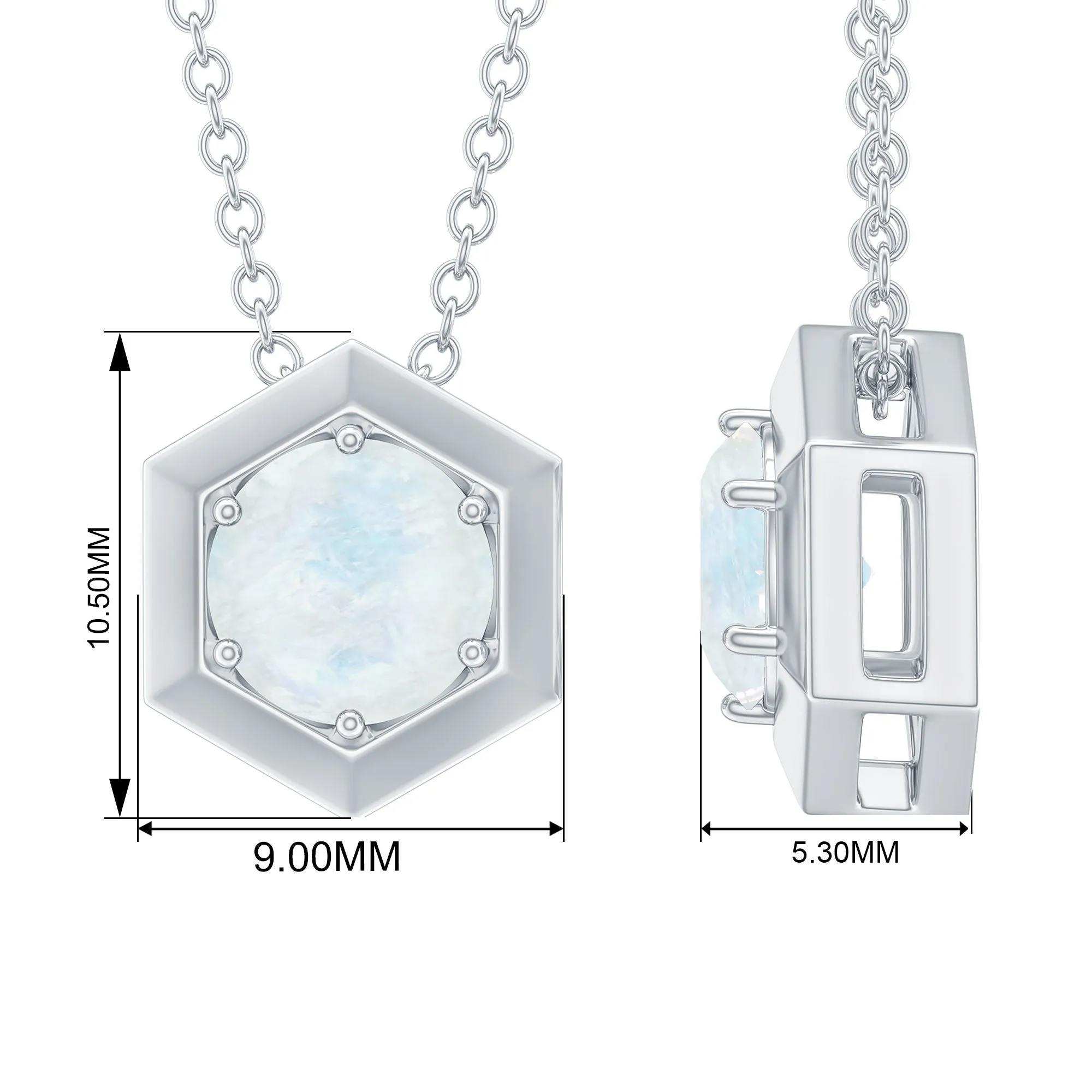 1/2 CT Moonstone Solitaire and Gold Hexagon Pendant Necklace
