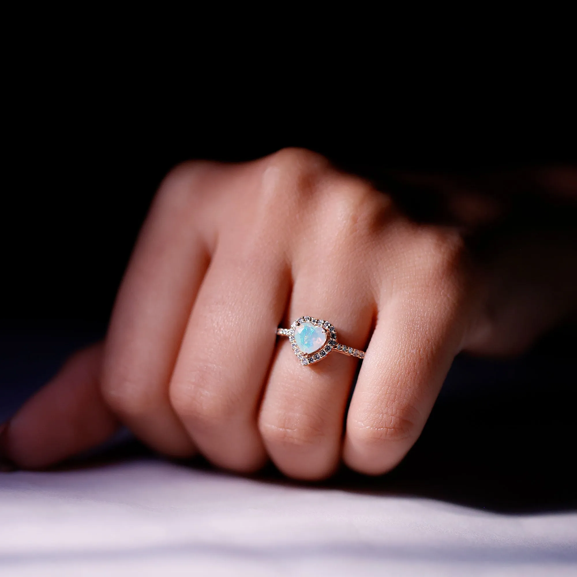 1.25 CT Heart Shape Ethiopian Opal Engagement Ring with Diamond Accent