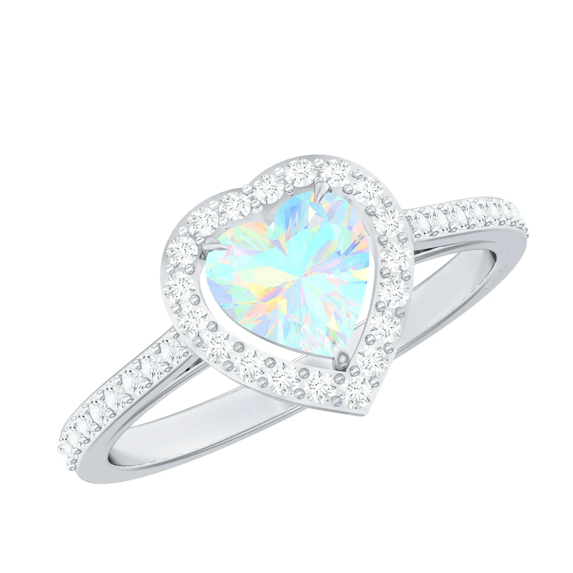 1.25 CT Heart Shape Ethiopian Opal Engagement Ring with Diamond Accent