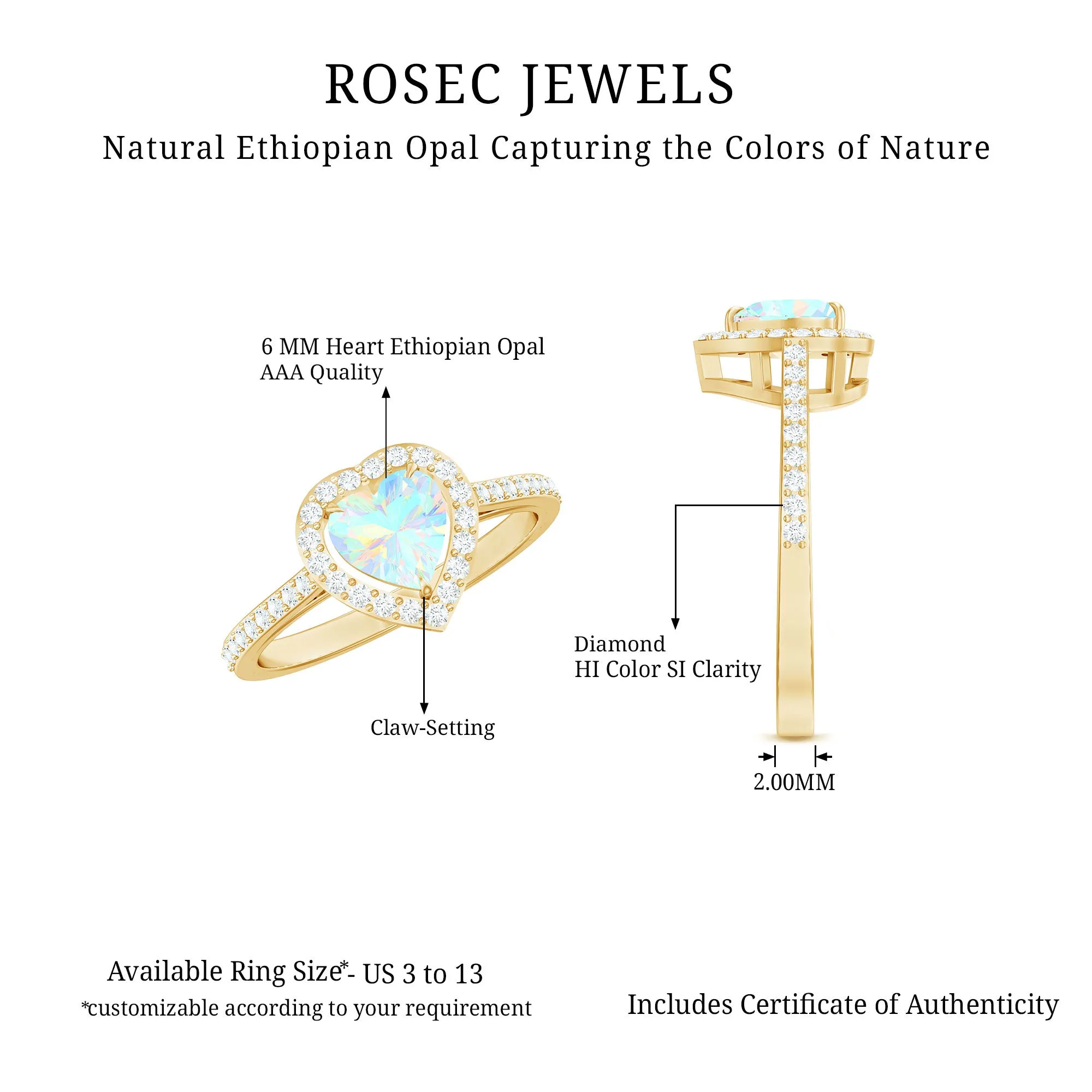 1.25 CT Heart Shape Ethiopian Opal Engagement Ring with Diamond Accent