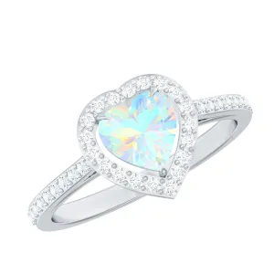1.25 CT Heart Shape Ethiopian Opal Engagement Ring with Diamond Accent
