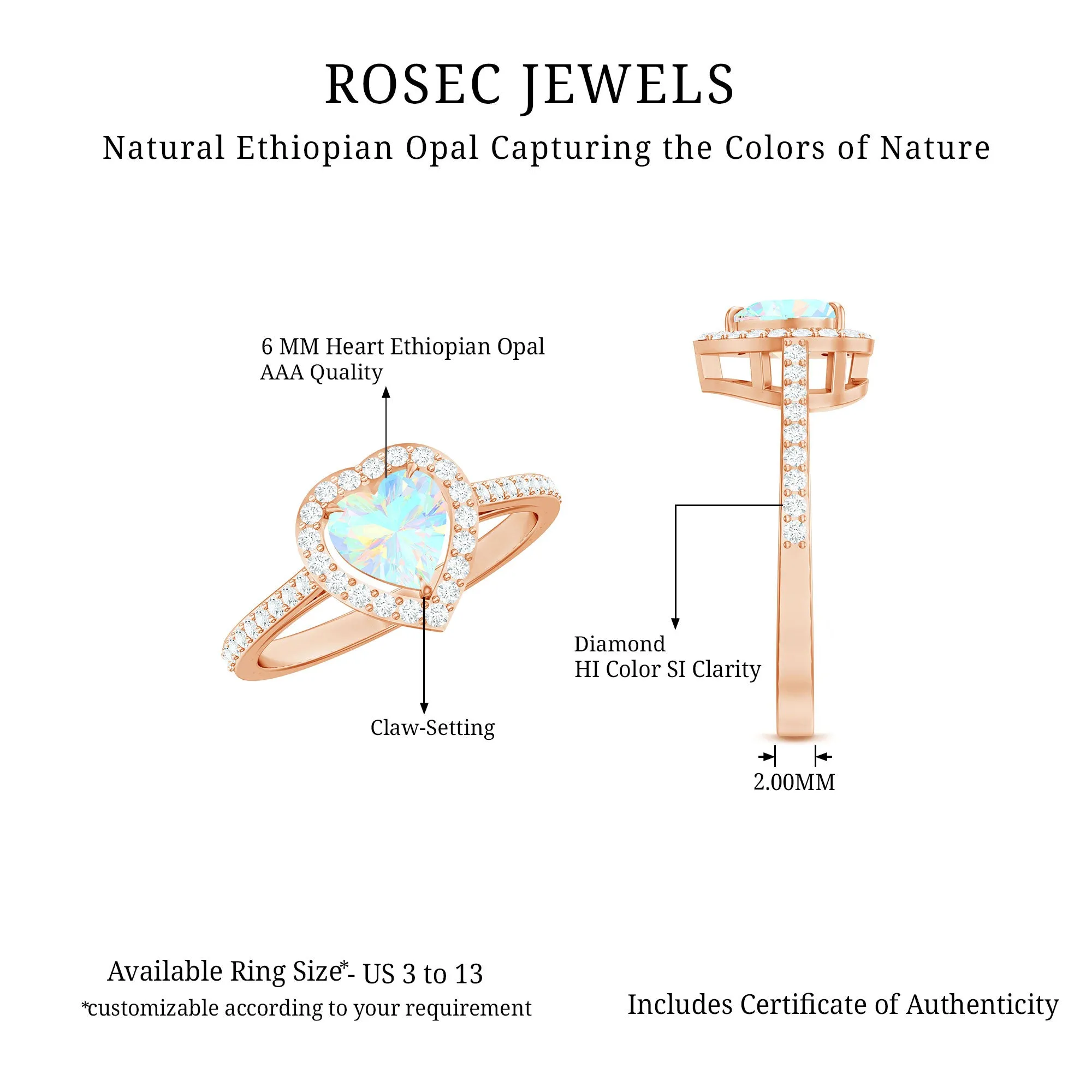 1.25 CT Heart Shape Ethiopian Opal Engagement Ring with Diamond Accent