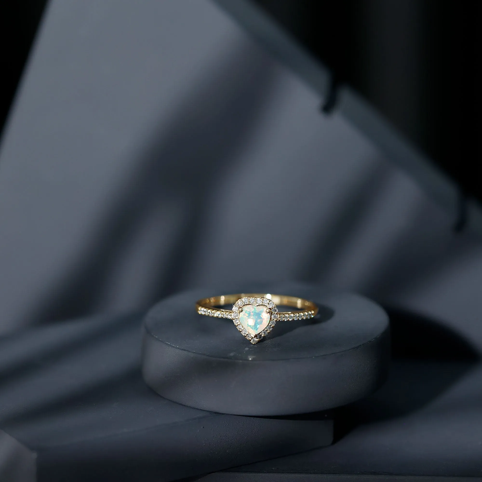 1.25 CT Heart Shape Ethiopian Opal Engagement Ring with Diamond Accent