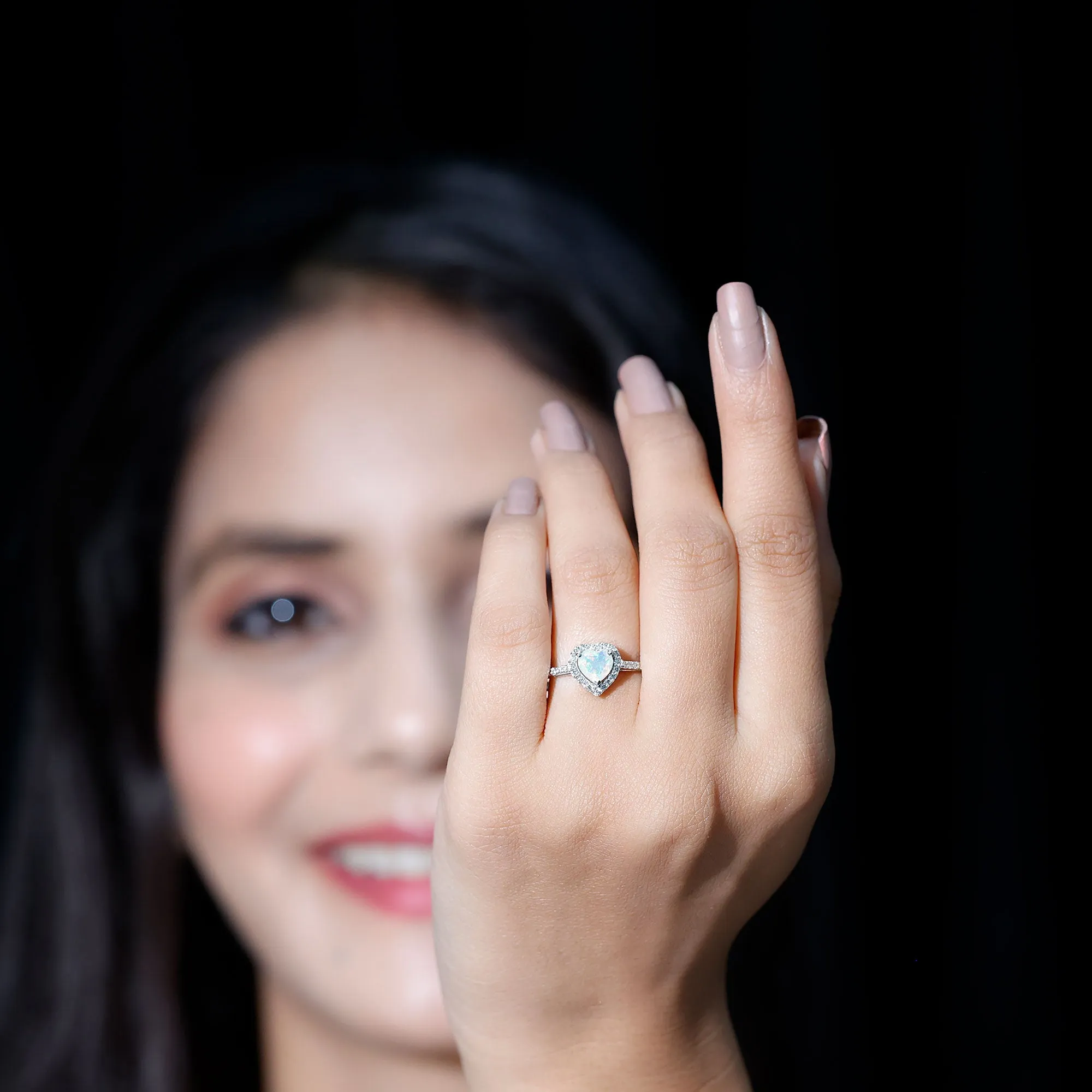 1.25 CT Heart Shape Ethiopian Opal Engagement Ring with Diamond Accent