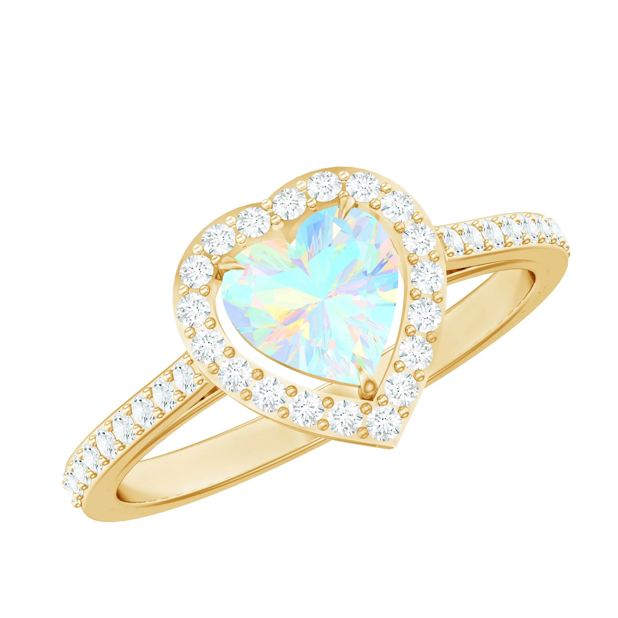 1.25 CT Heart Shape Ethiopian Opal Engagement Ring with Diamond Accent