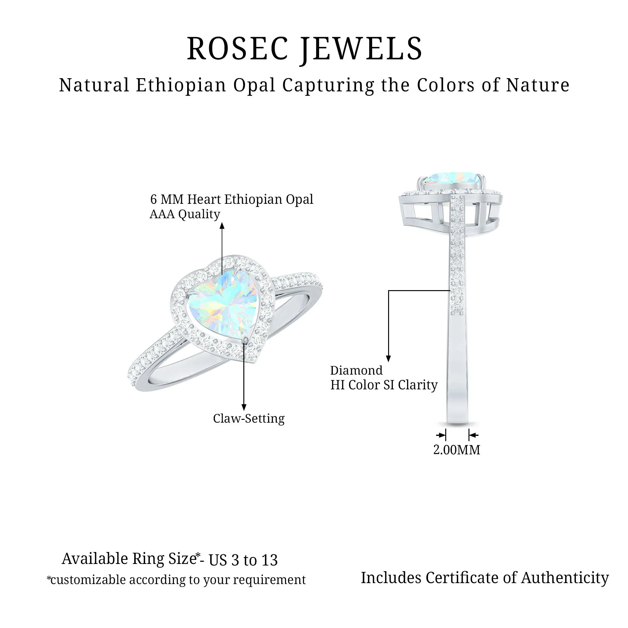 1.25 CT Heart Shape Ethiopian Opal Engagement Ring with Diamond Accent