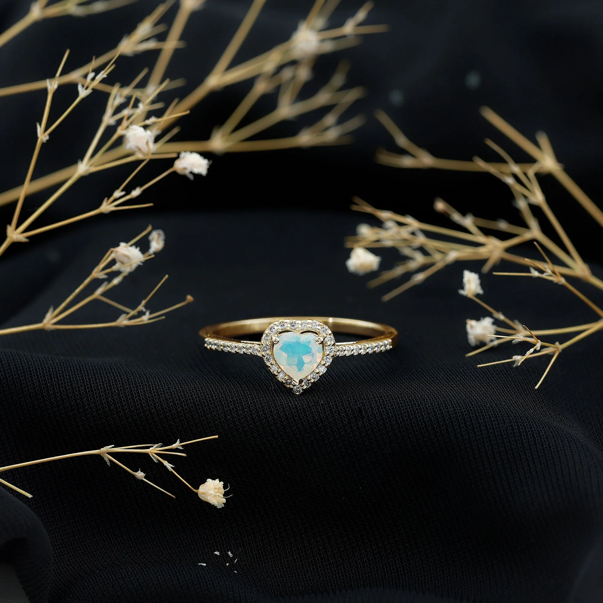 1.25 CT Heart Shape Ethiopian Opal Engagement Ring with Diamond Accent