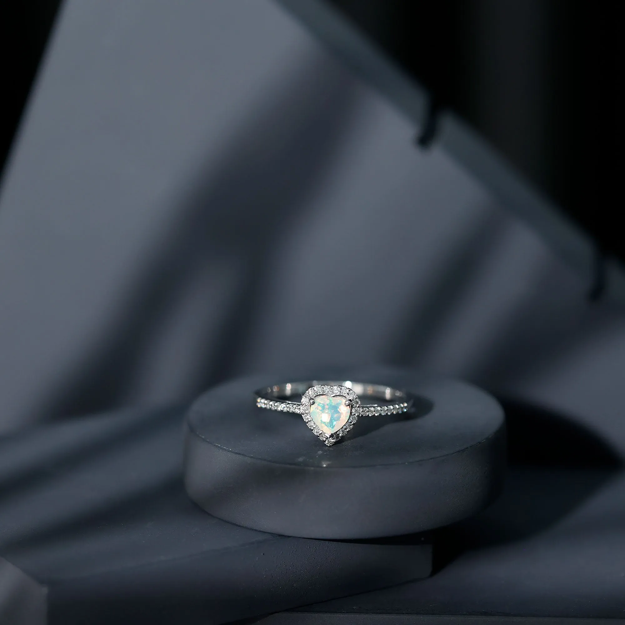 1.25 CT Heart Shape Ethiopian Opal Engagement Ring with Diamond Accent