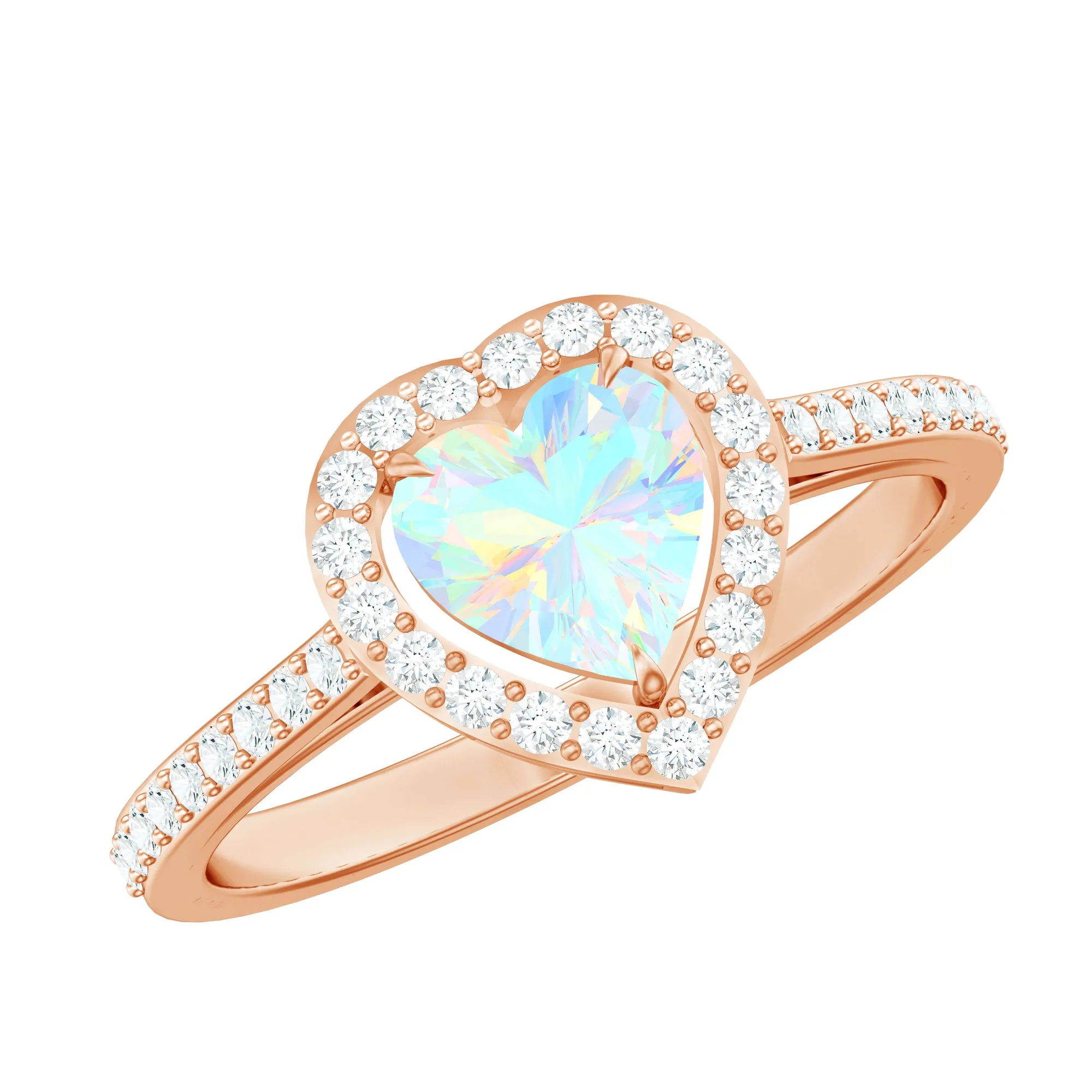 1.25 CT Heart Shape Ethiopian Opal Engagement Ring with Diamond Accent