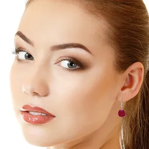13.65 Carat 14K Solid White Gold Waiting Ruby Diamond Earrings