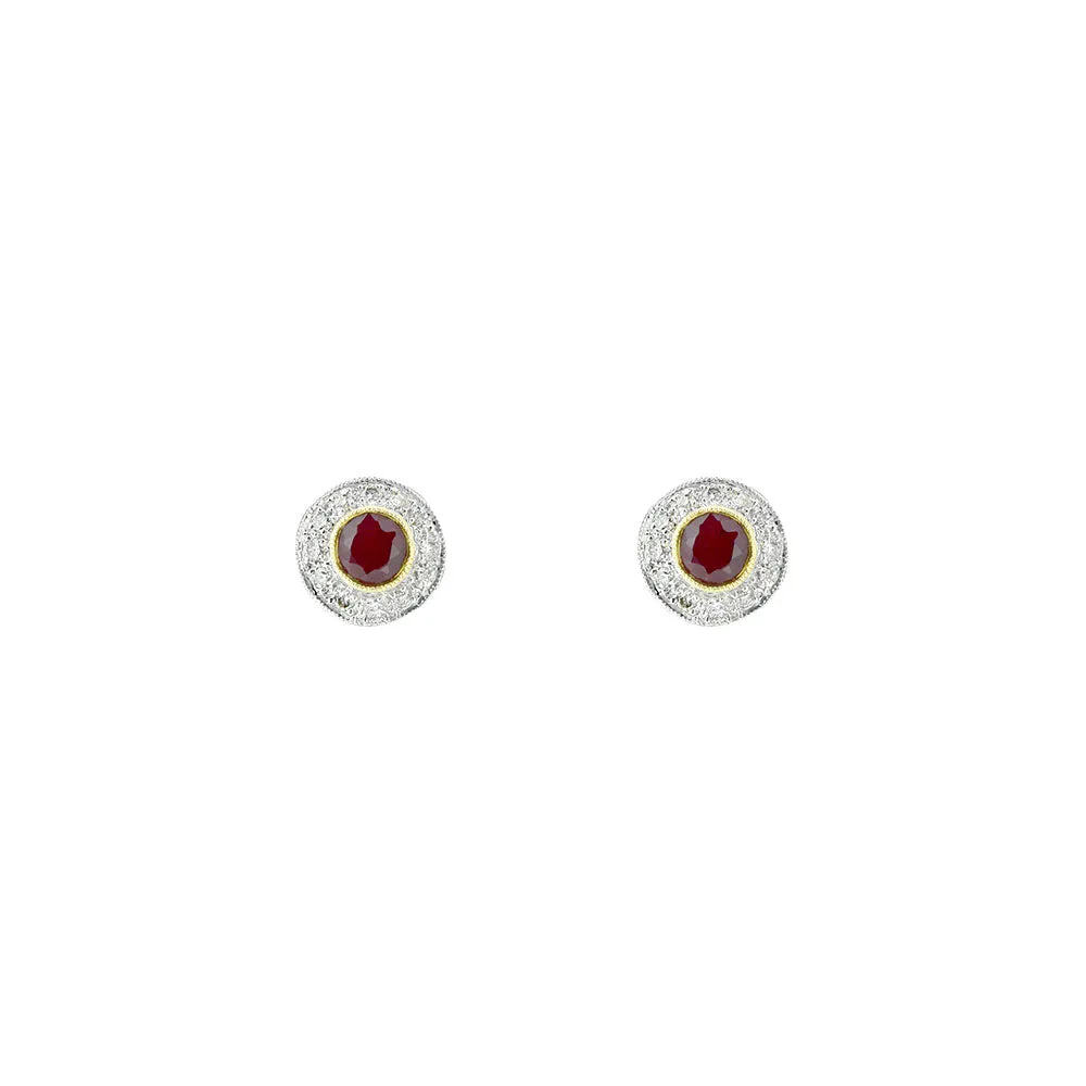 14 Karat Yellow and White Two Tone Gold with 2 Burma Rubies and diamonds