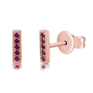 14k Rose Gold Ruby Bar Earrings