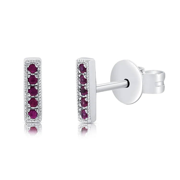 14k Rose Gold Ruby Bar Earrings