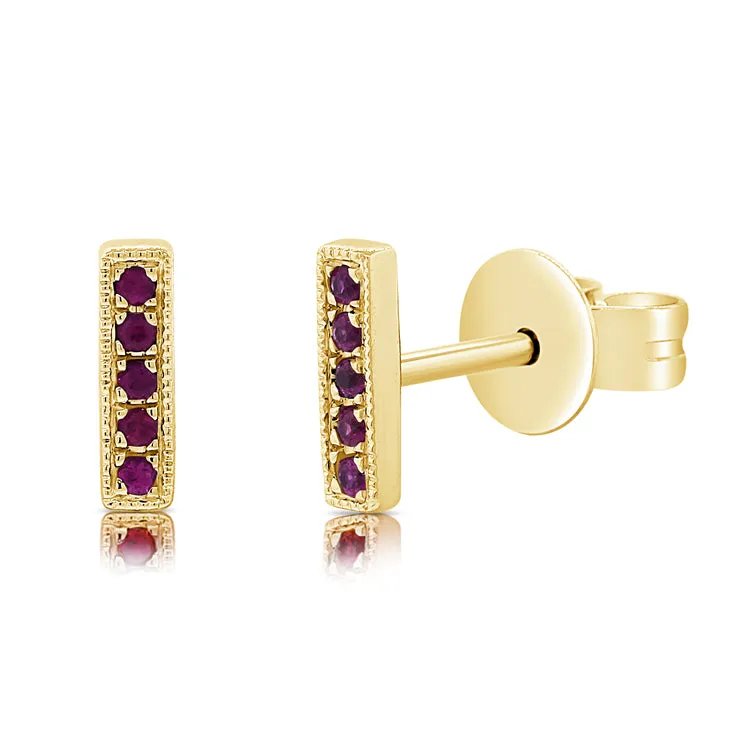 14k Rose Gold Ruby Bar Earrings