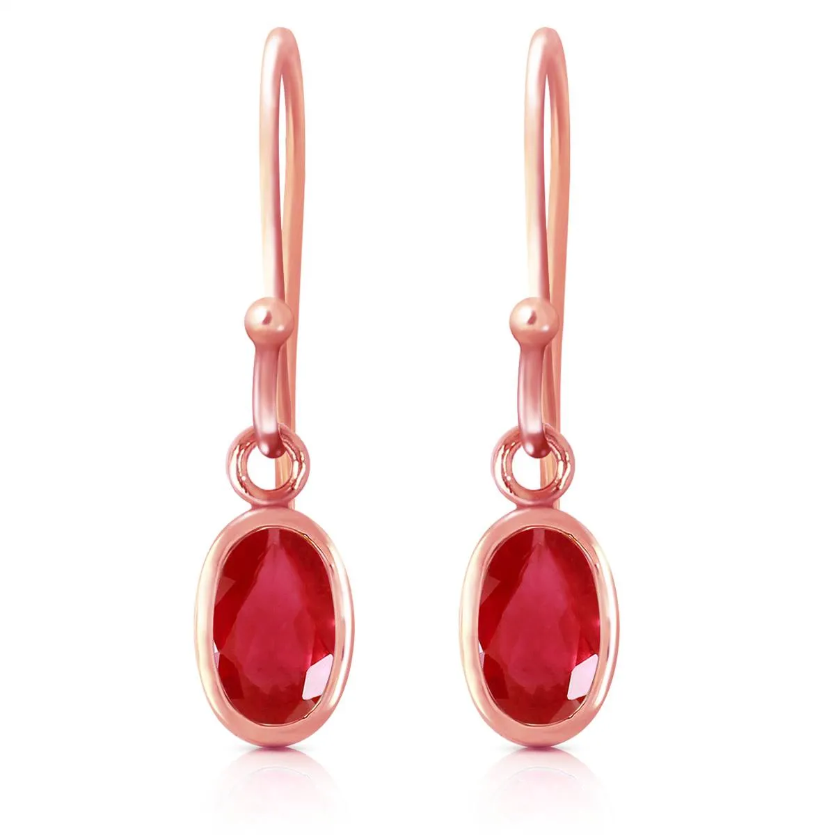 14K Solid Rose Gold Fish Hook Earrings w/ Natural Rubies