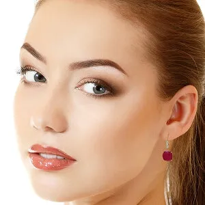 14K Solid Rose Gold Leverback Earrings Diamond & Ruby Certified Class Imperial