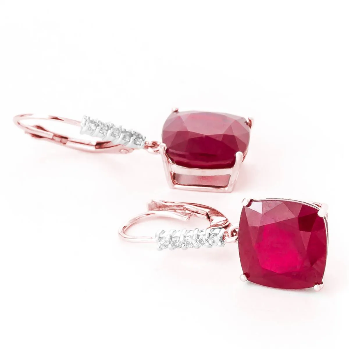 14K Solid Rose Gold Leverback Earrings Diamond & Ruby Certified Class Imperial