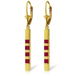 14K Solid Yellow Gold Leverback Earrings Bar w/ Natural Rubies