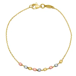 14K TRICOLOR BEADED BRACELET  (BRTG160-7-14K)