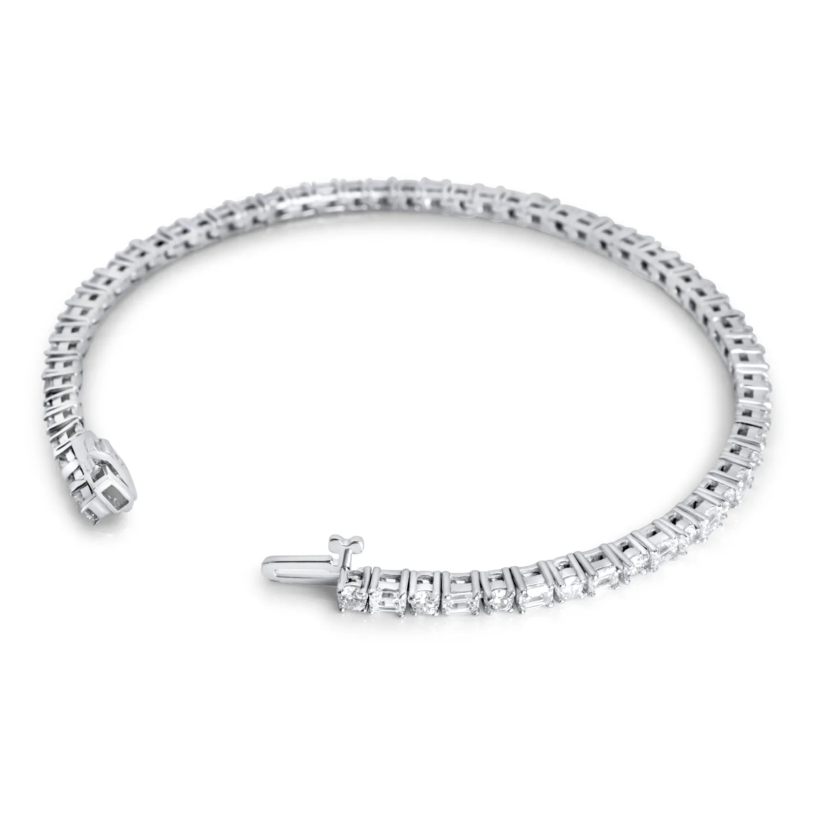 14k White Gold Round and Emerald Diamond Tennis Bracelet 4.64 ctw