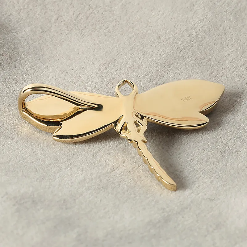 14K Yellow Gold Dragonfly with Blue Opal Inlaid Pendant  (Chain Sold Separately)