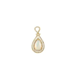 14K Yellow Gold Pear Shaped Opal with Double Diamond Halo Pendant