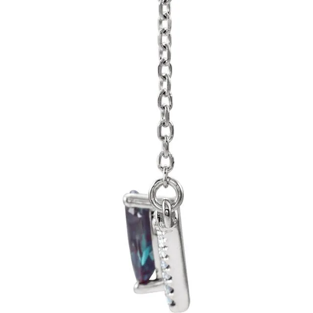 14KT GOLD .48CT LAB ALEXANDRITE & .08 CTW DIAMOND "V" BAR NECKLACE