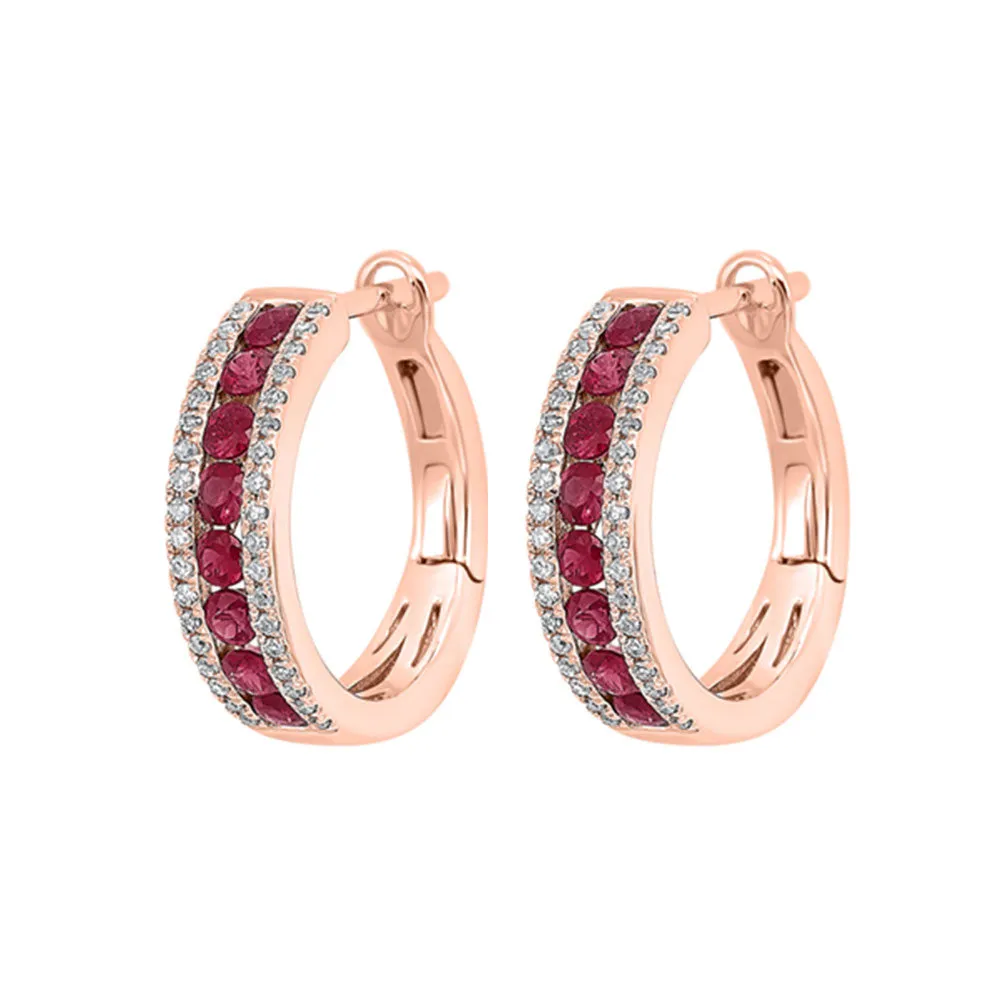 14Kt Rose Gold Diamond 1/5Ctw & Ruby 5/8Ctw Earring