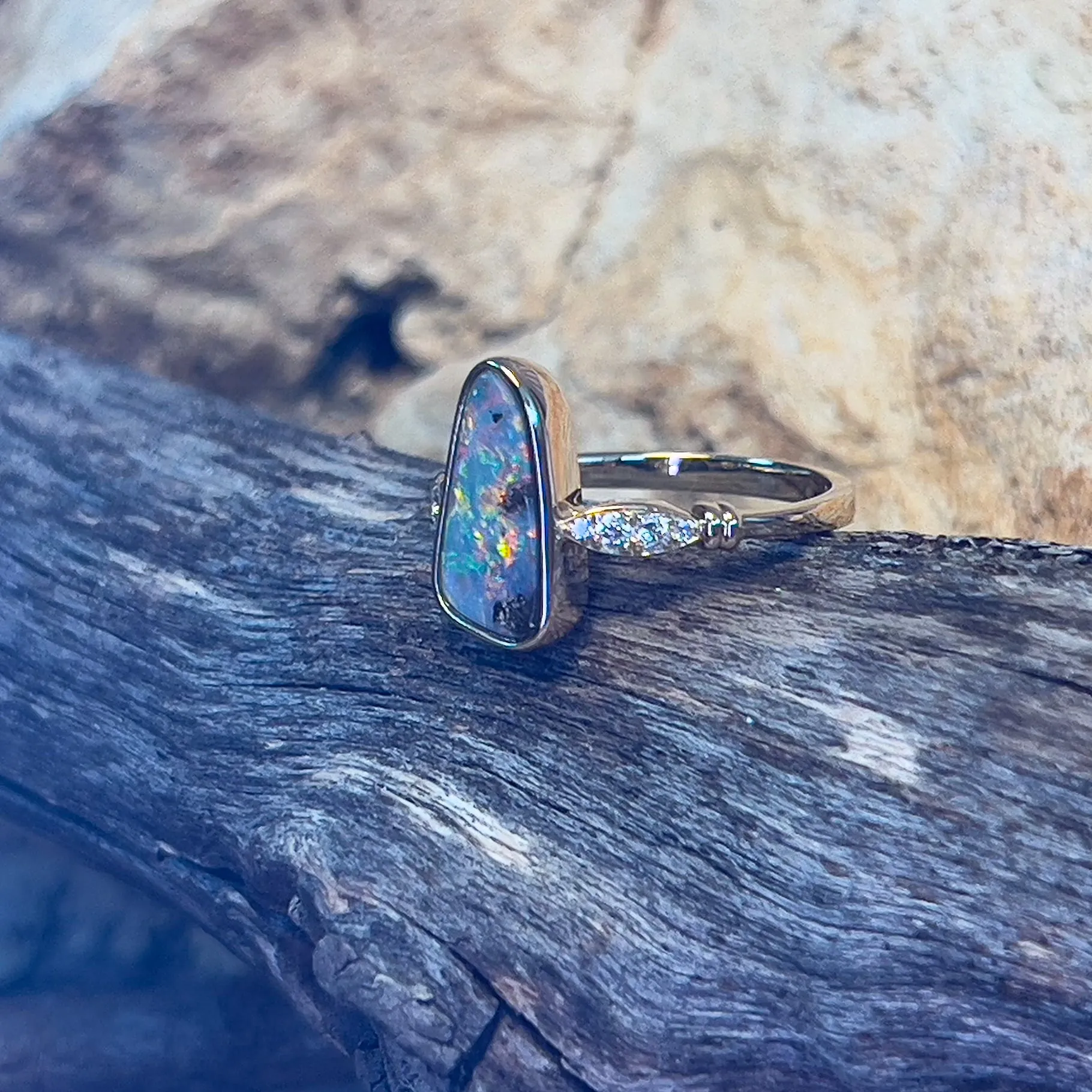 14kt Yellow Gold Boulder Opal triangle shape 1.68ct ring