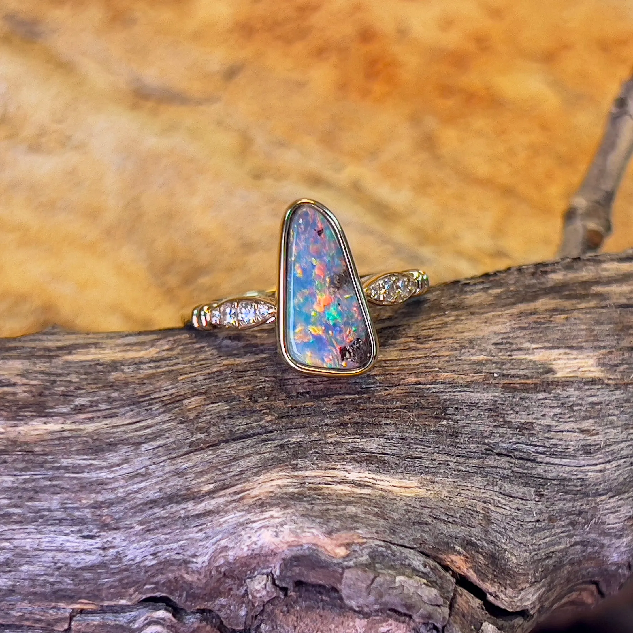 14kt Yellow Gold Boulder Opal triangle shape 1.68ct ring
