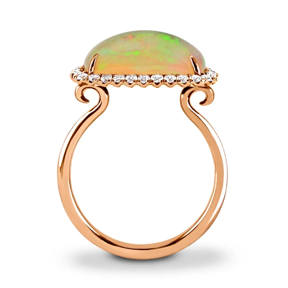 18ct Rose Gold 4.19ct Opal And 0.37ct Diamond Halo Ring