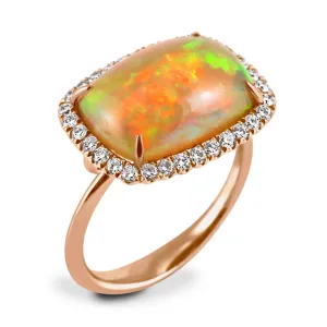 18ct Rose Gold 4.19ct Opal And 0.37ct Diamond Halo Ring