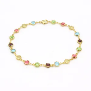 18K GOLD Filled High Polish Finsh MULTI COLOR FLOWER CRYSTAL ANKLE BRACELET