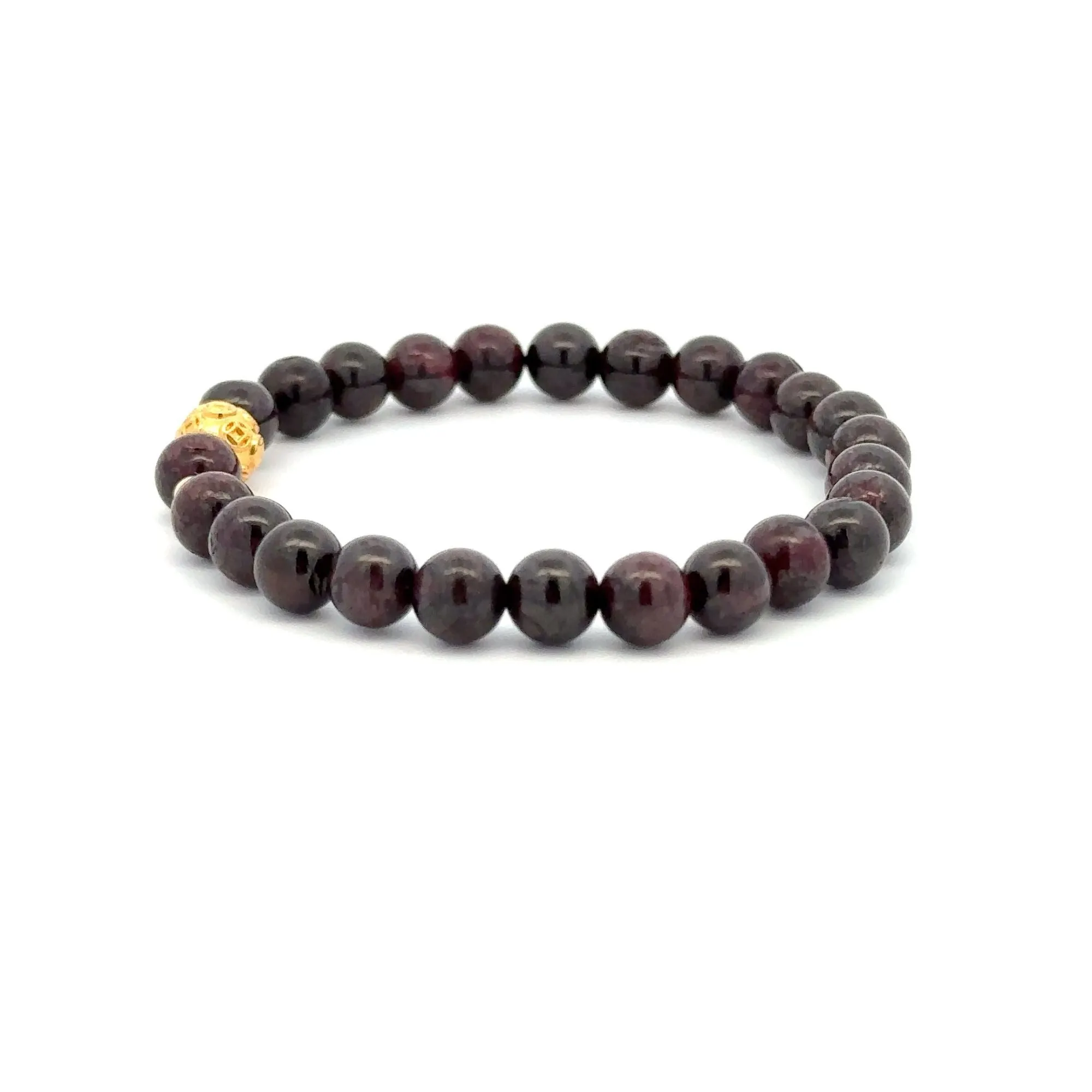 18K Gold Money Ball Lucky Charm Beads Bracelet Gemstones Garnet 6mm