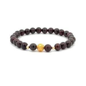 18K Gold Money Ball Lucky Charm Beads Bracelet Gemstones Garnet 6mm