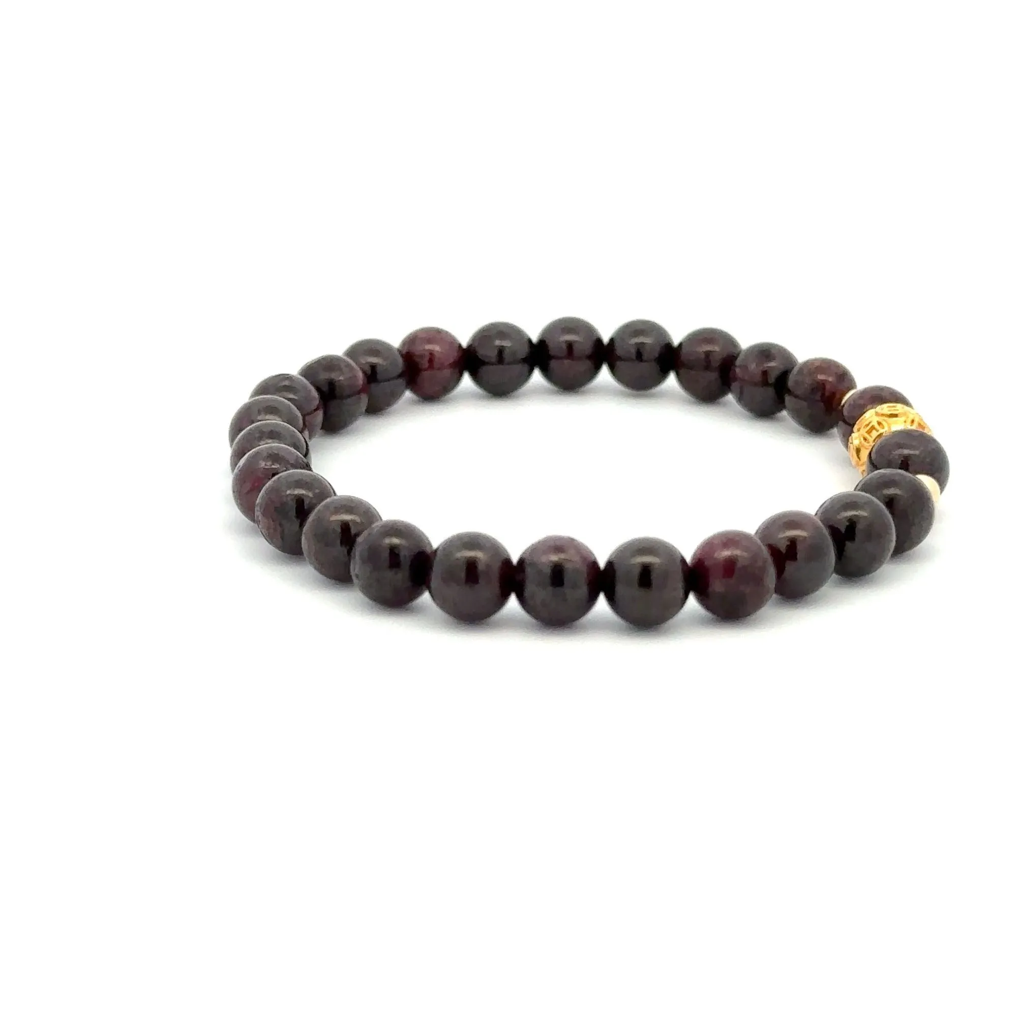 18K Gold Money Ball Lucky Charm Beads Bracelet Gemstones Garnet 6mm