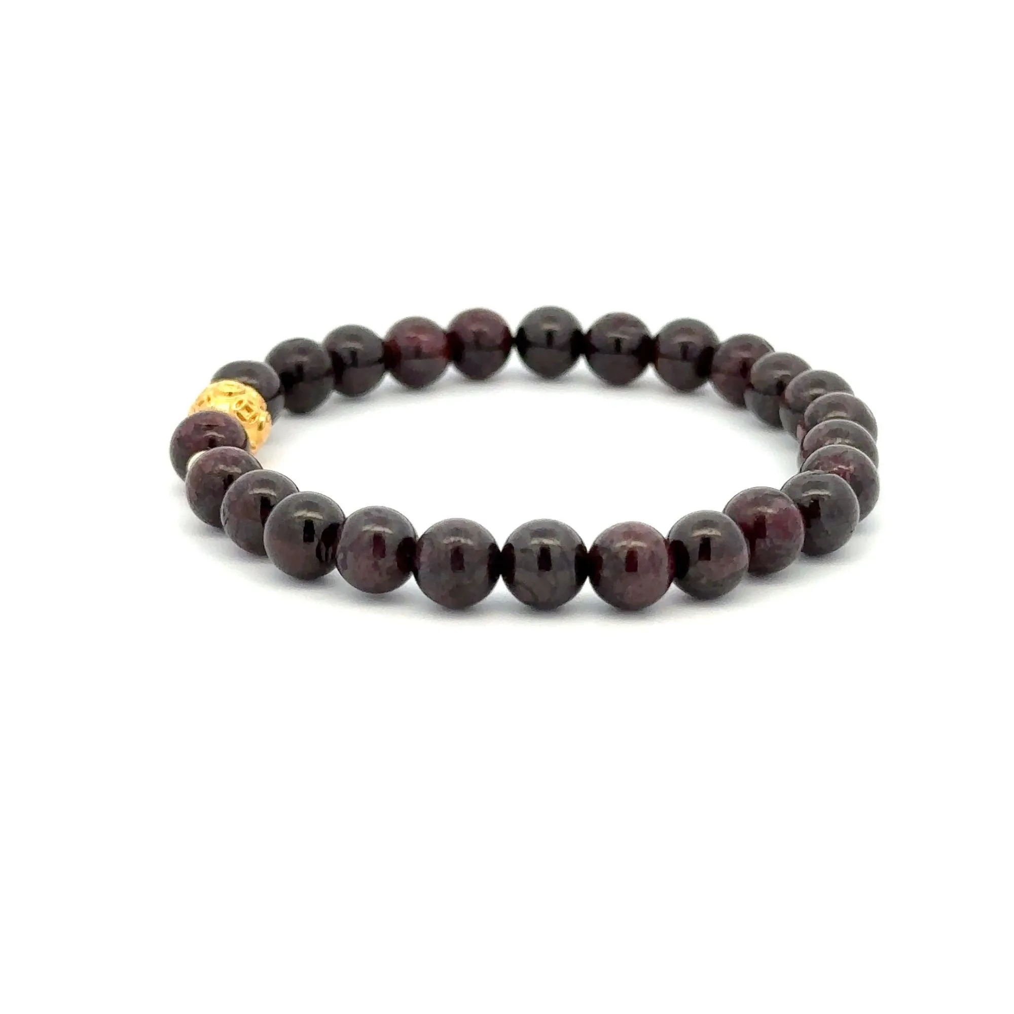 18K Gold Money Ball Lucky Charm Beads Bracelet Gemstones Garnet 6mm