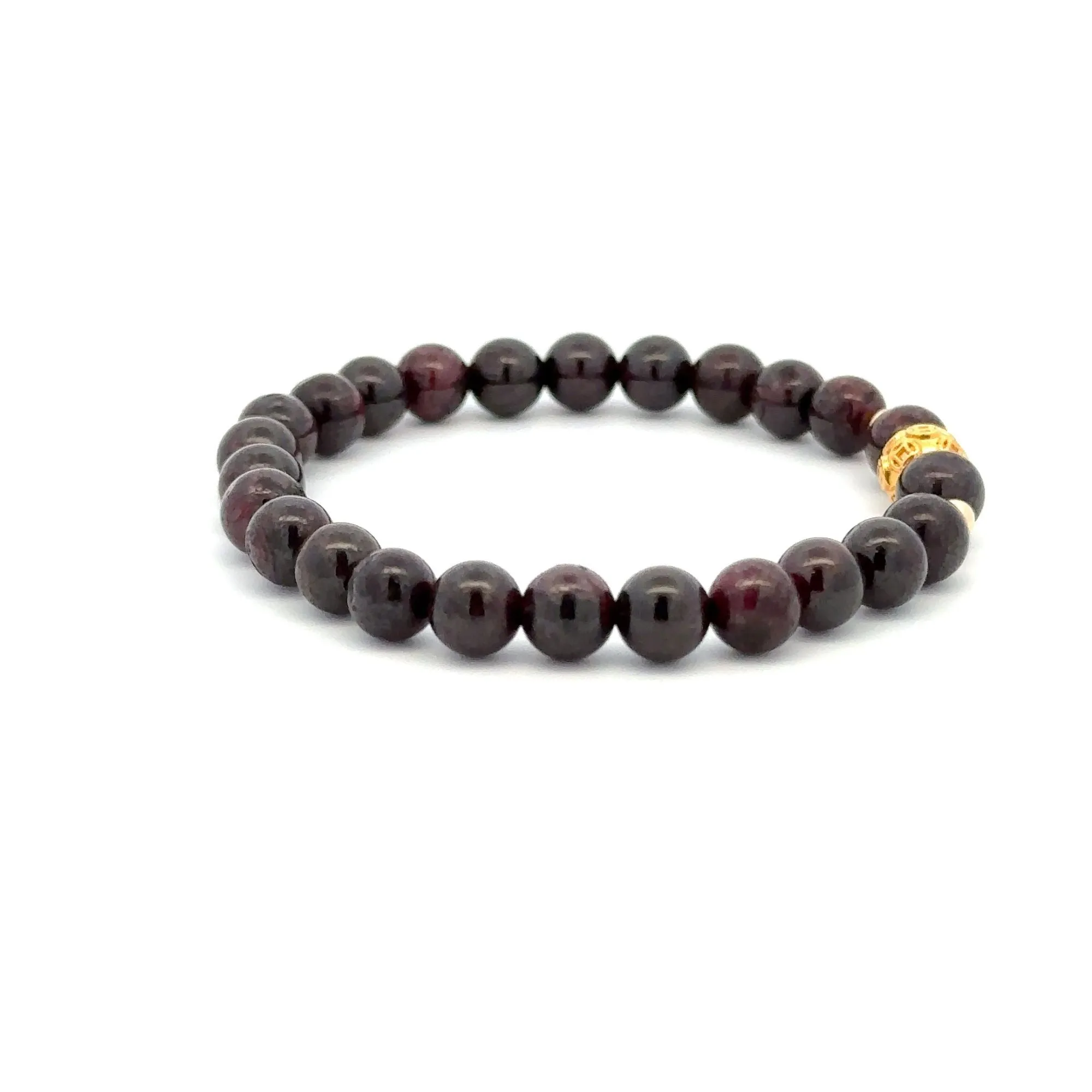 18K Gold Money Ball Lucky Charm Beads Bracelet Gemstones Garnet 6mm