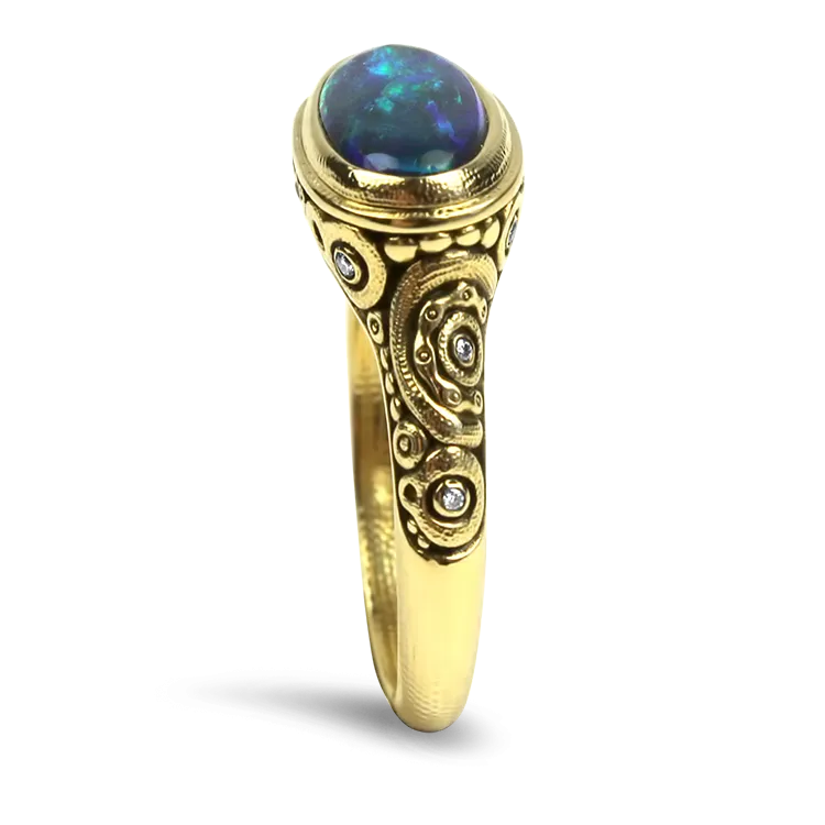 18k Yellow Gold Alex Sepkus Black Opal and Diamond "Parts" Collection Ring