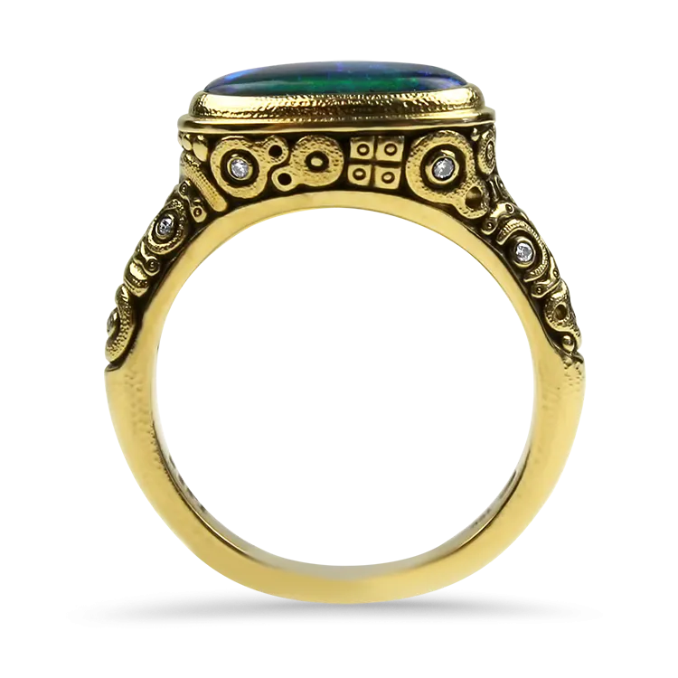 18k Yellow Gold Alex Sepkus Black Opal and Diamond "Parts" Collection Ring
