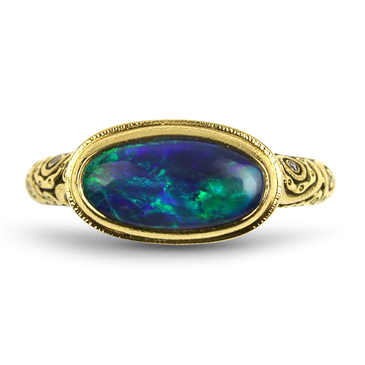 18k Yellow Gold Alex Sepkus Black Opal and Diamond "Parts" Collection Ring