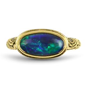 18k Yellow Gold Alex Sepkus Black Opal and Diamond "Parts" Collection Ring