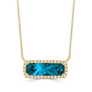 18K YELLOW GOLD DIAMOND NECKLACE WITH LONDON BLUE TOPAZ CENTER