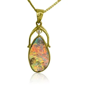 18kt Yellow Gold Boulder Opal and Diamond pendant
