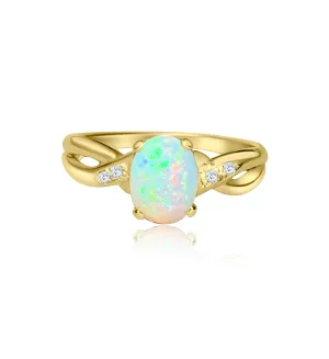 18kt Yellow Gold crossover Opal and Diamond ring