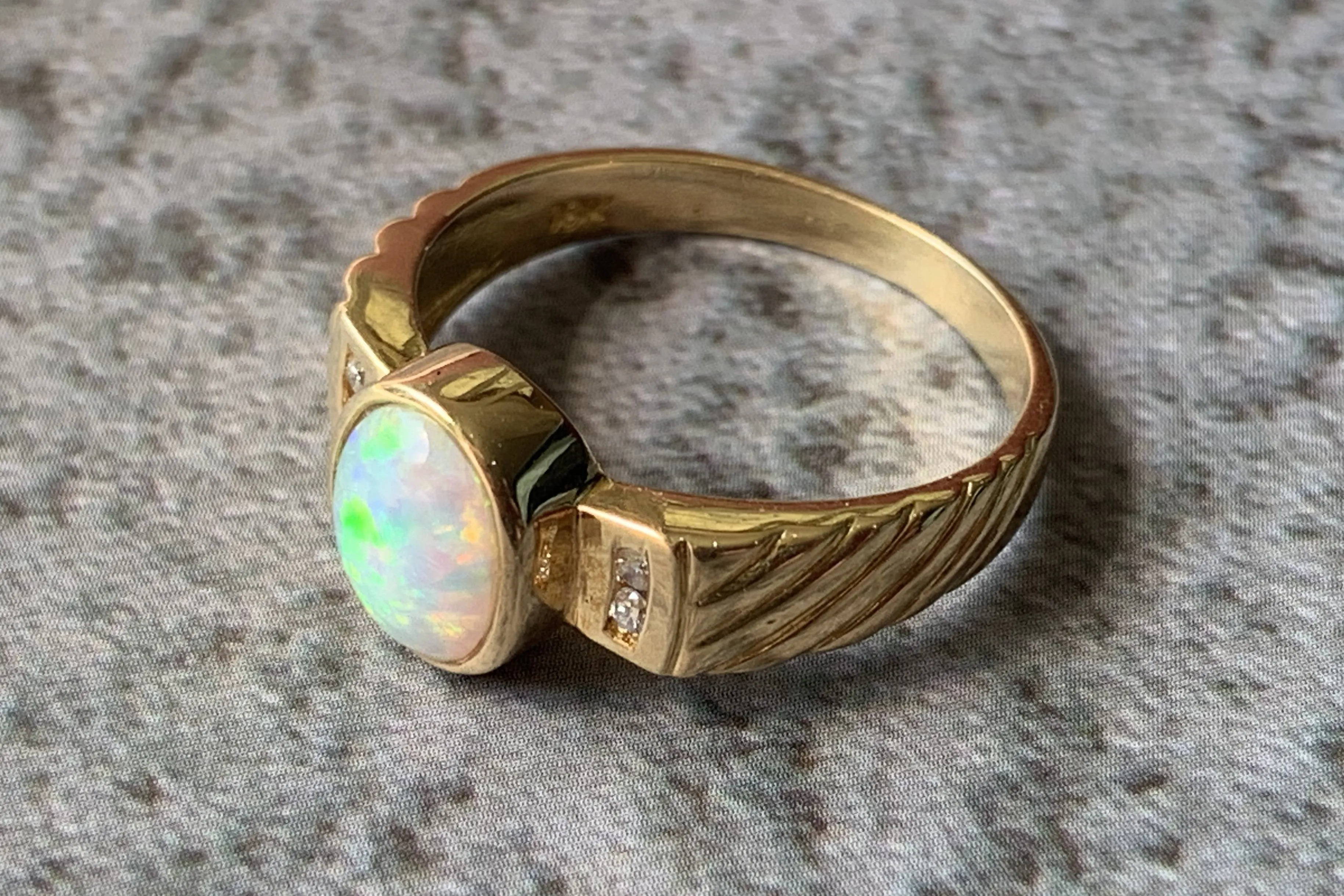 18kt Yellow Gold Crystal Opal and Diamond ring