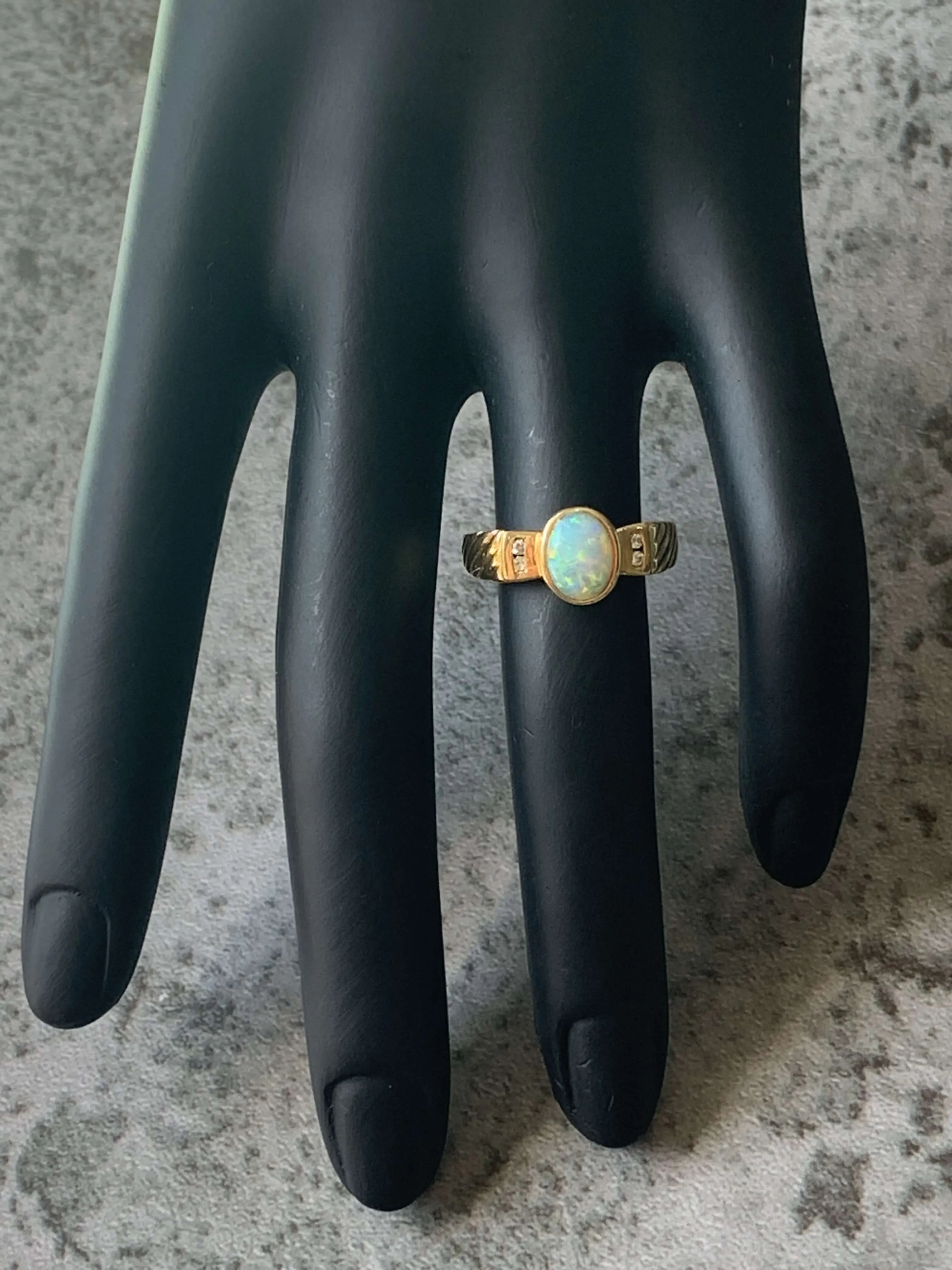 18kt Yellow Gold Crystal Opal and Diamond ring