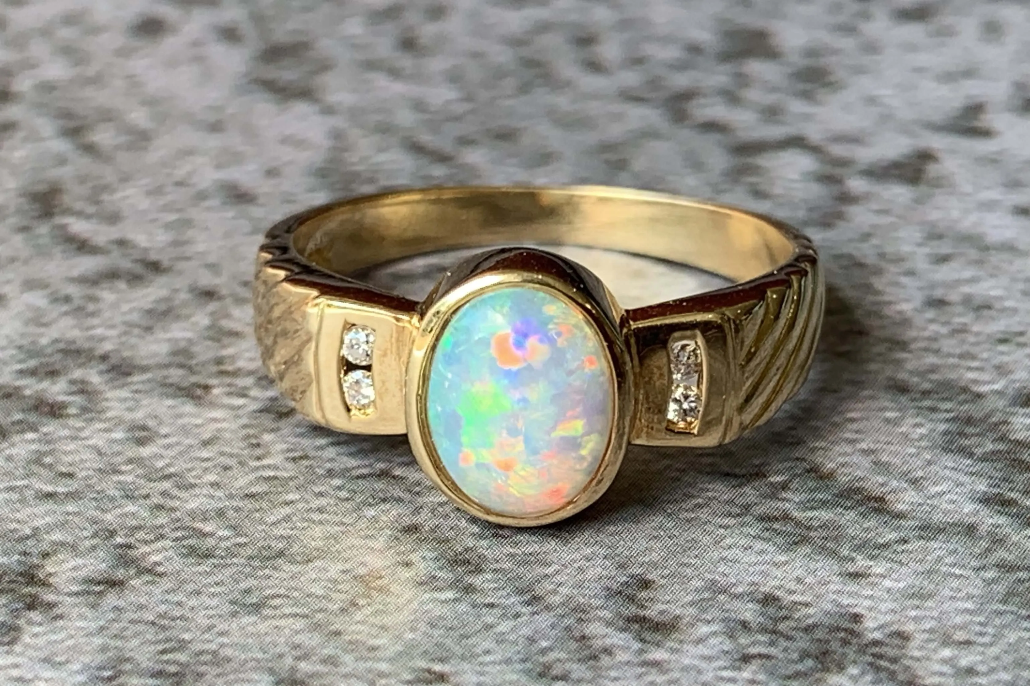 18kt Yellow Gold Crystal Opal and Diamond ring